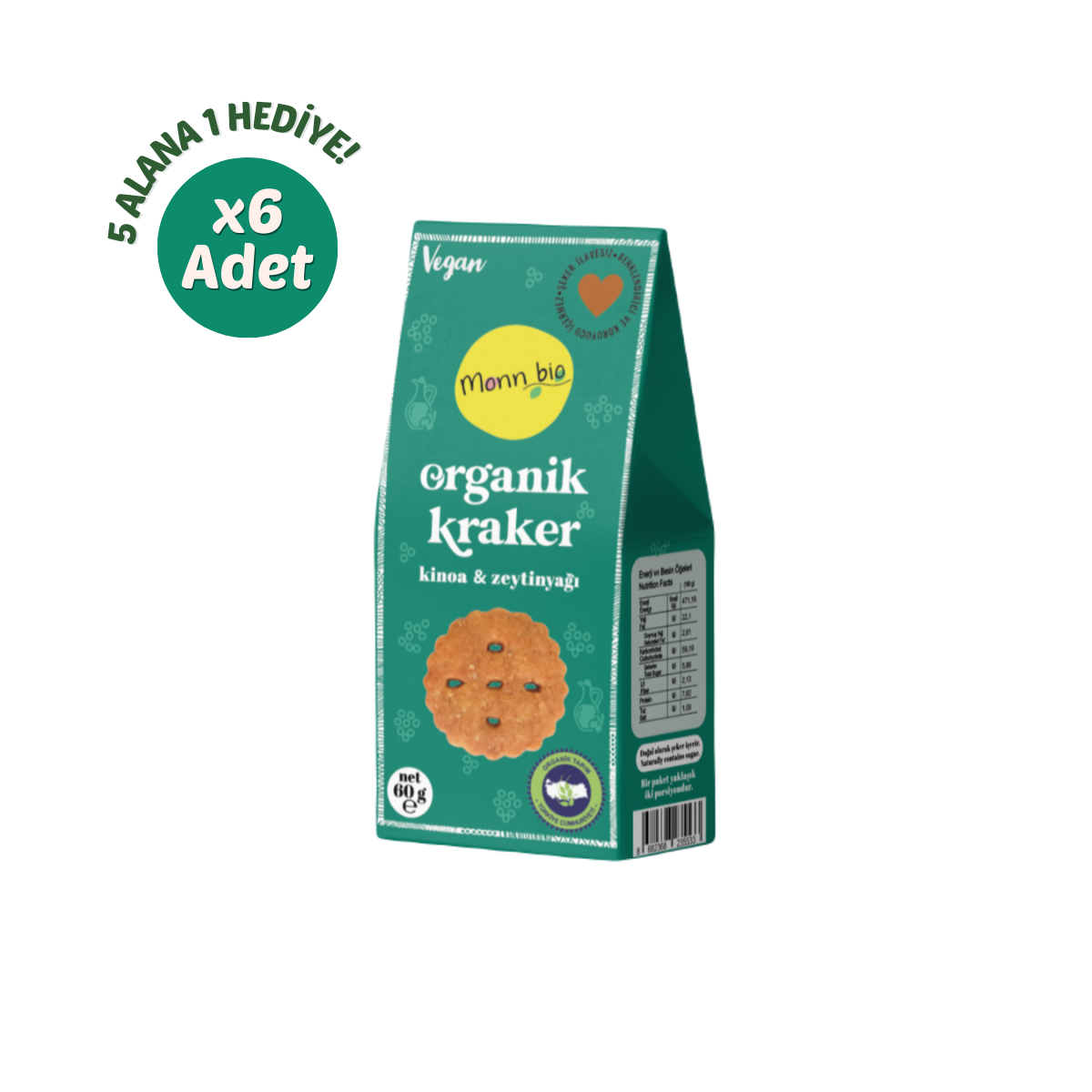 Organik & Vegan Kinoalı Kraker 60 Gr 6'Lı